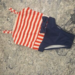 Circo Red and Blue Striped Kids One Piece Swimsuit Sz 9 M